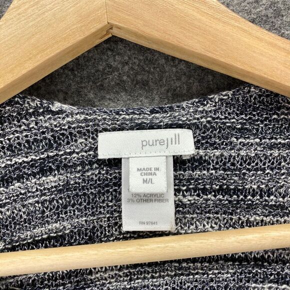 Purejill Cardigan Women M/L Gray Geometric Open Front Short Sleeve Knit Cotton - Picture 5 of 9